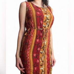 Bohemian Floral Midi Dress in Red and Yellow